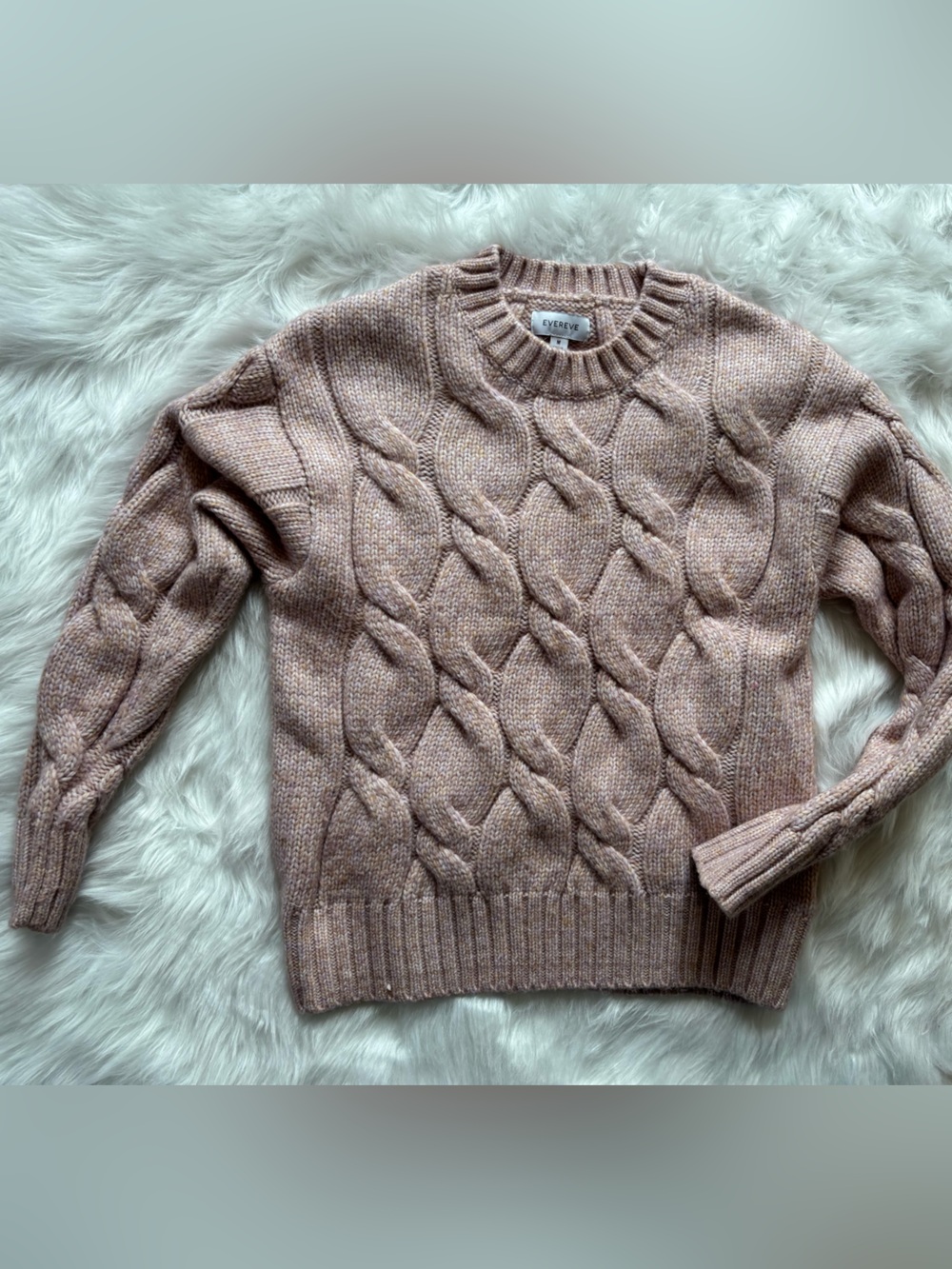 Evereve Blush Pink Cable Knit Crewneck Sweater